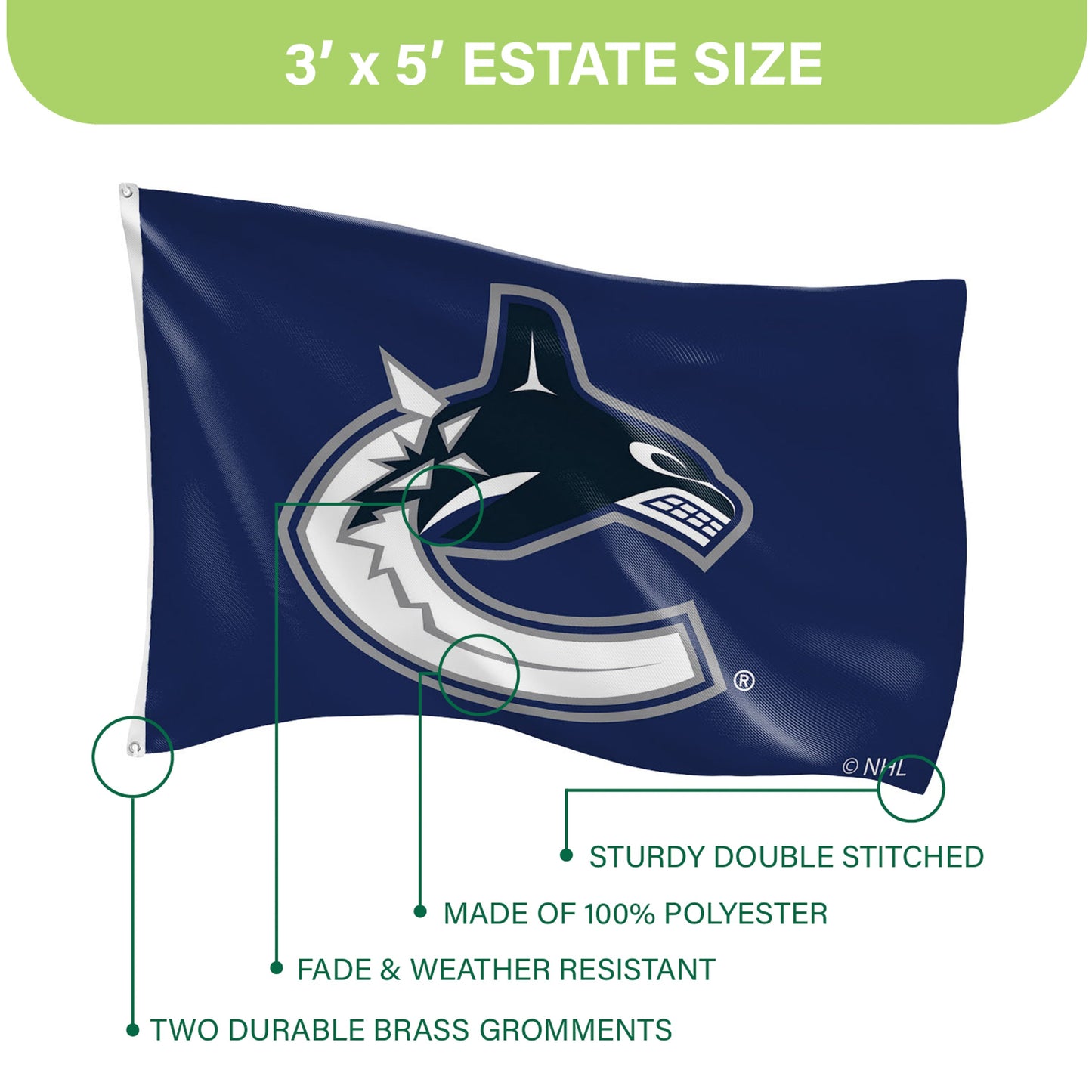 Vancouver Canucks Single Sided Flag w/ 2 Grommets, 3'x5'