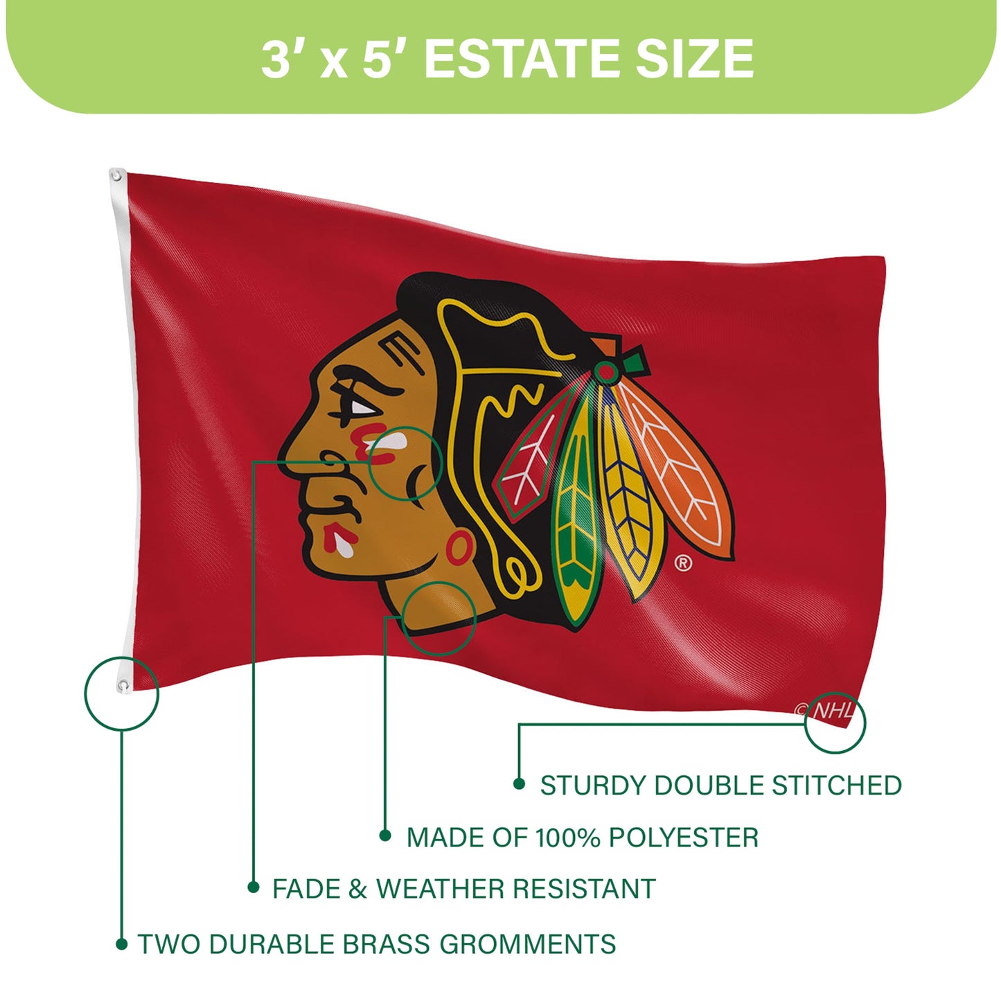 Chicago Blackhawks Single Sided Estate Flag with 2 Grommets, 3'x5'