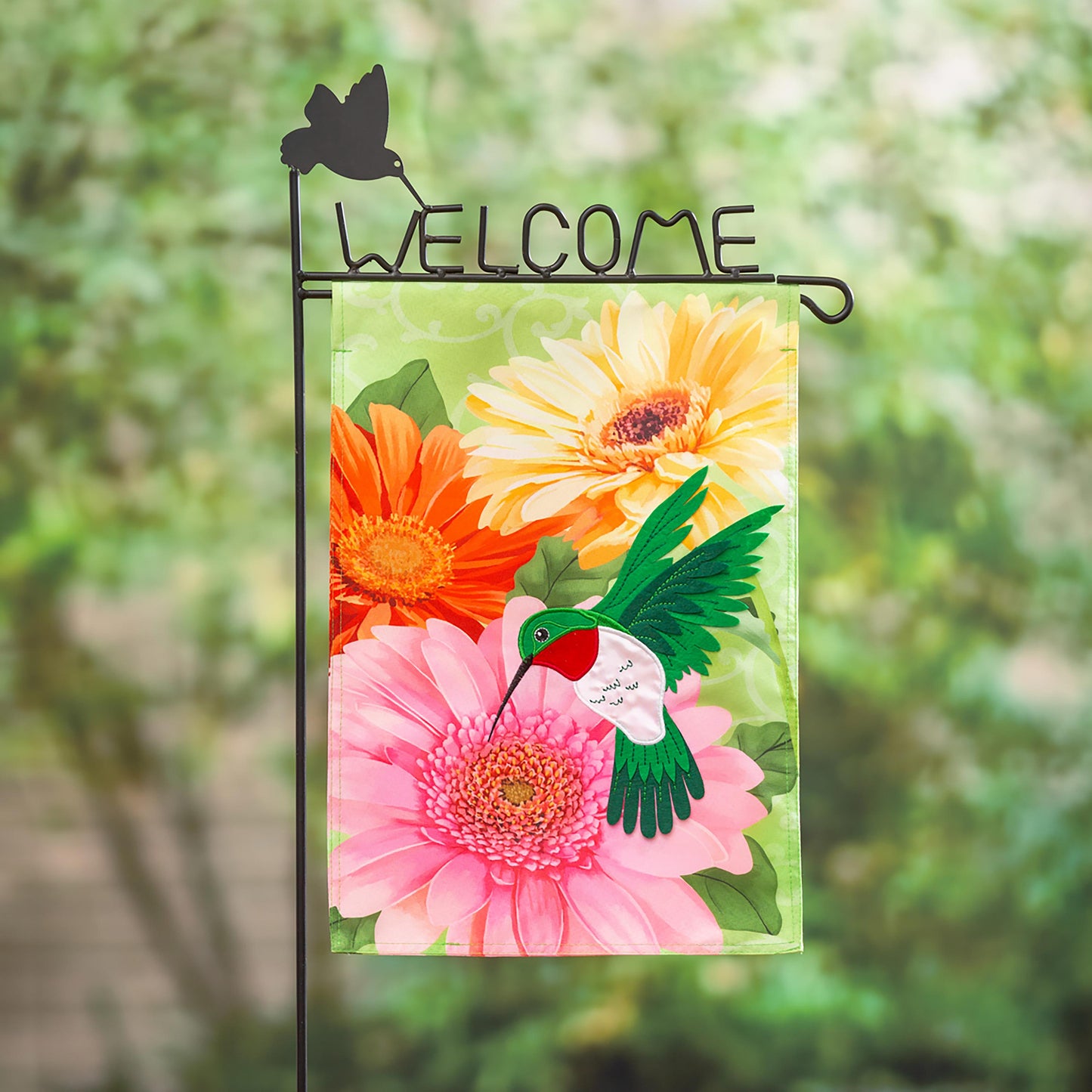 Hummingbird and Daisy Trio Garden Linen Flag