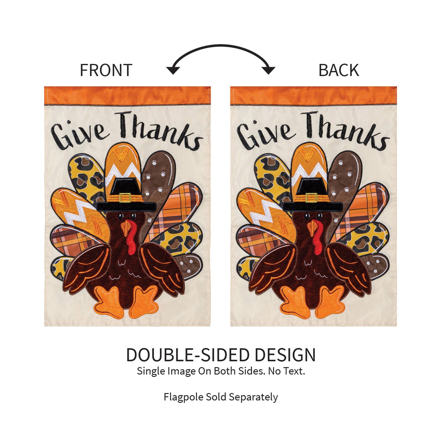 Give Thanks Patterned Turkey Applique Garden Flag