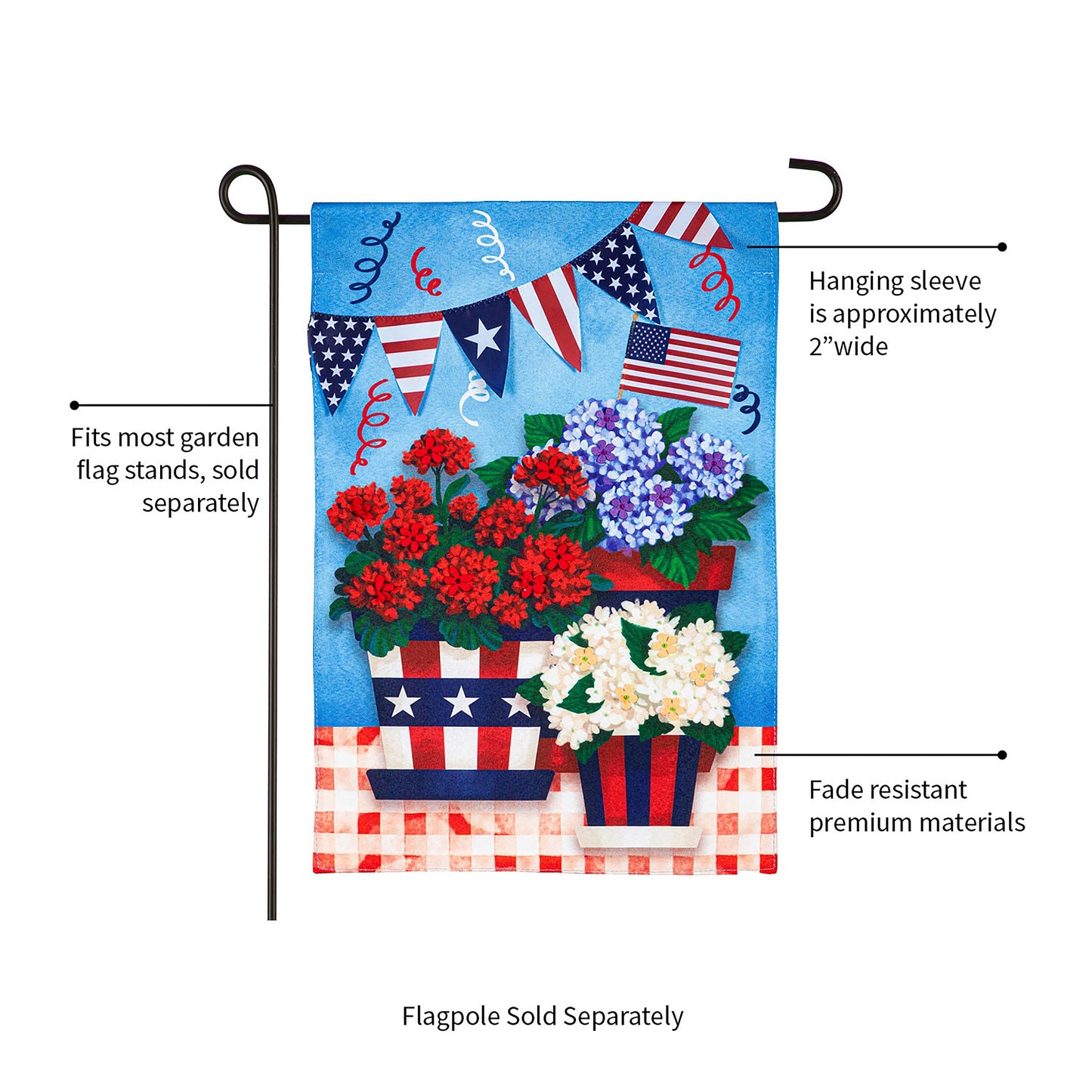 Patriotic Flower Pot Garden Linen Flag