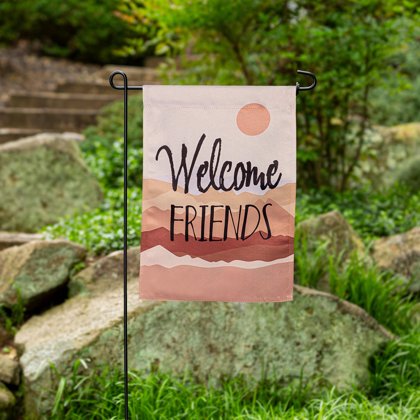 Friends Welcome Suede Garden Flag