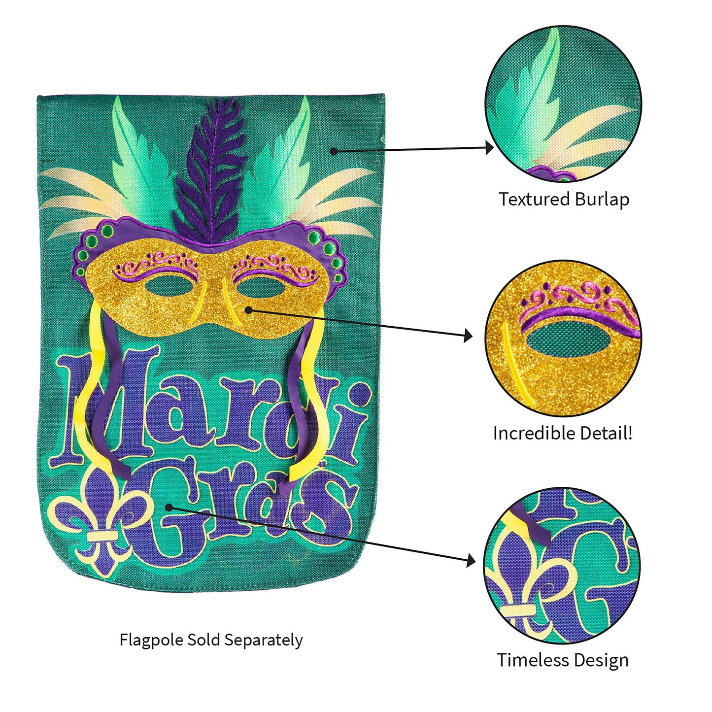 Mardi Gras Mask Garden Burlap Flag