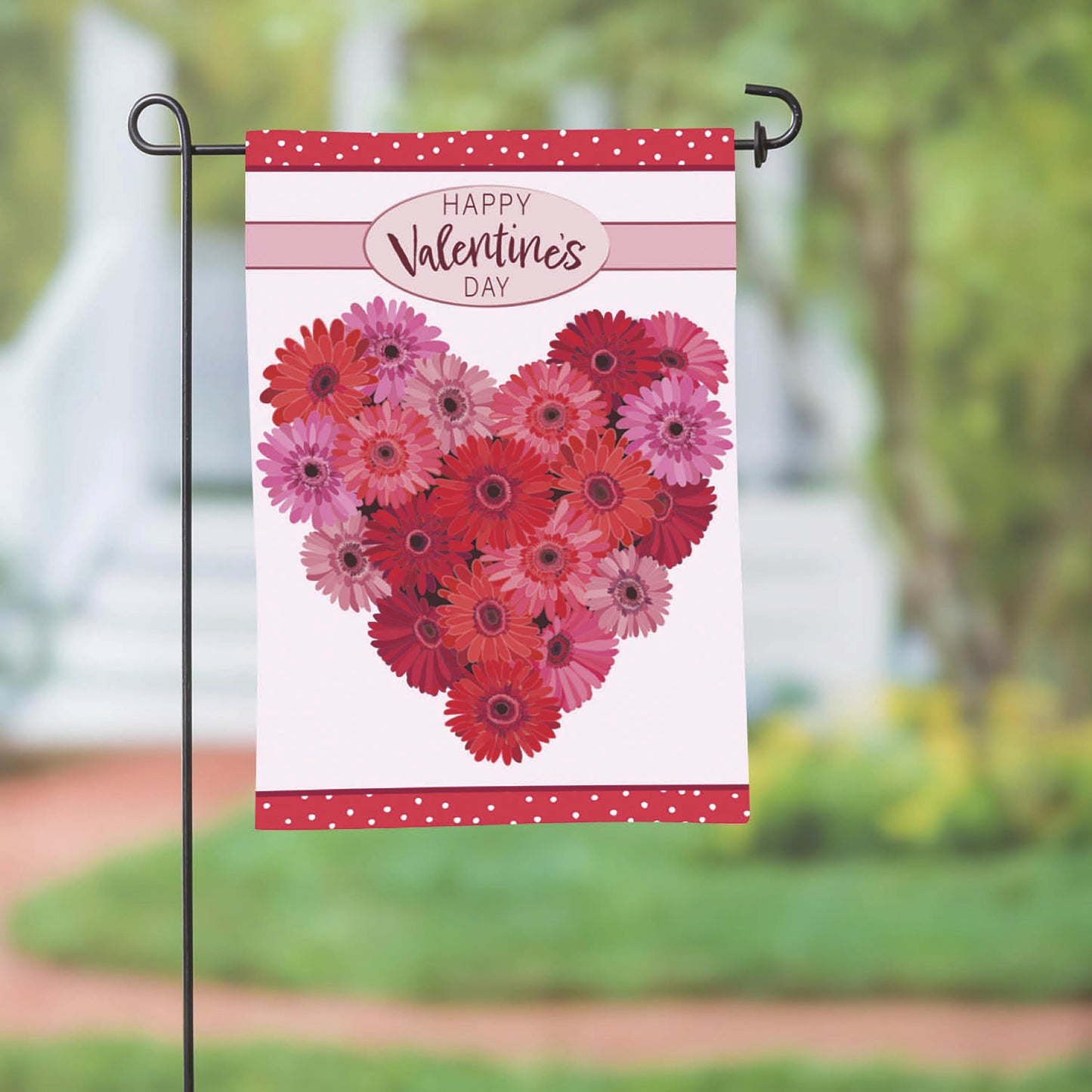 Floral Valentine's Heart Applique Garden Flag