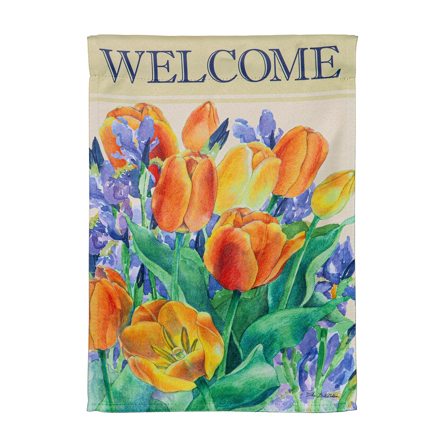 Tulip Garden Welcome Suede Garden Flag