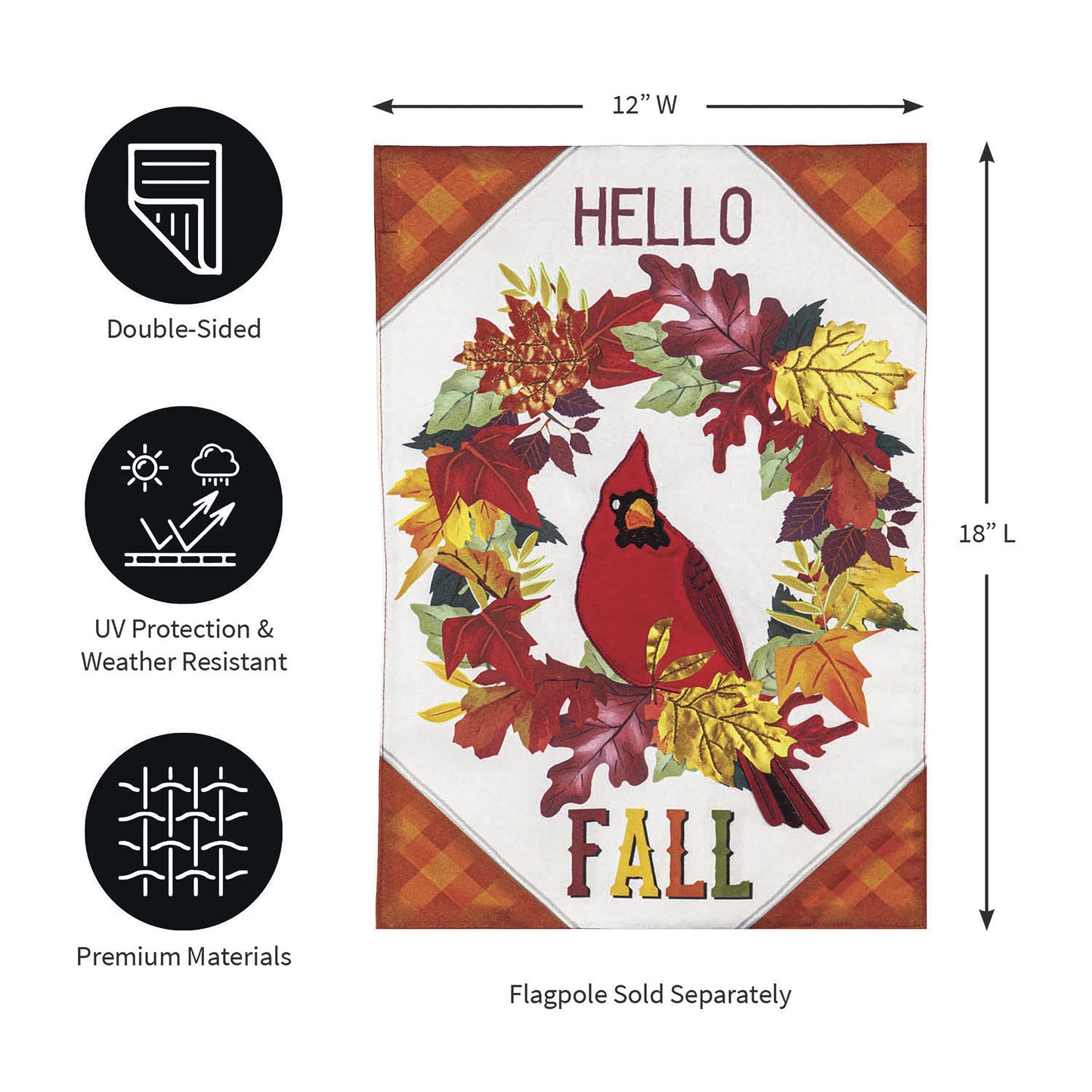 Hello Fall Cardinal Wreath Garden Linen Flag