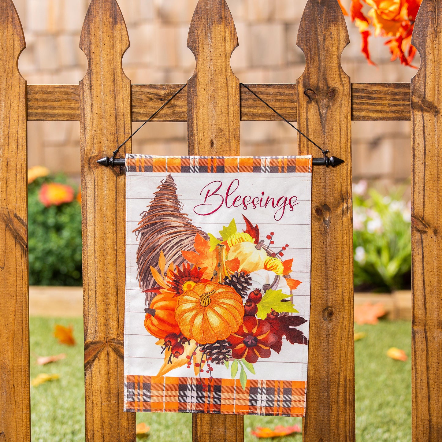 Cornucopia Blessings Garden Linen Flag