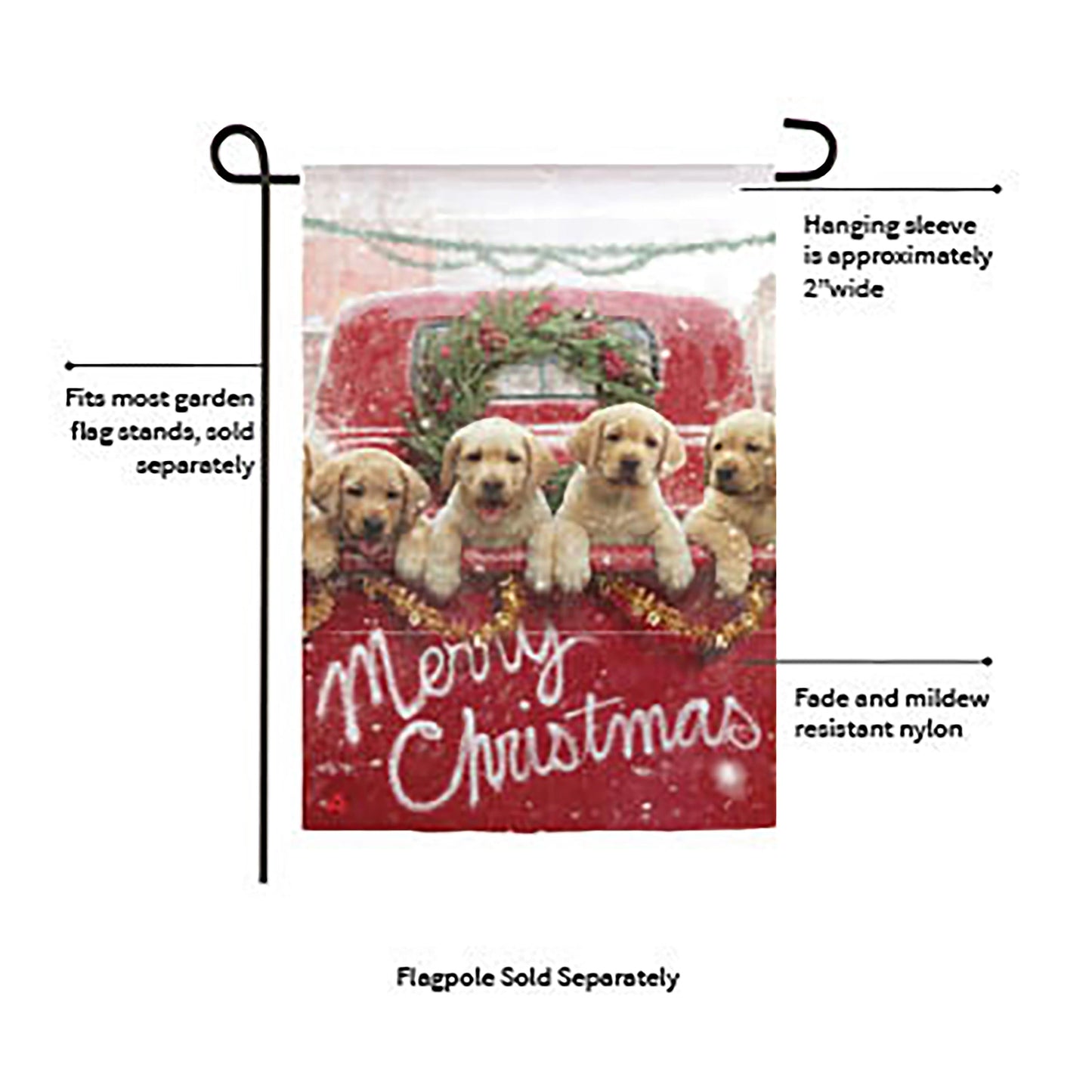 Red Truck with Puppies Suede Garden Flag