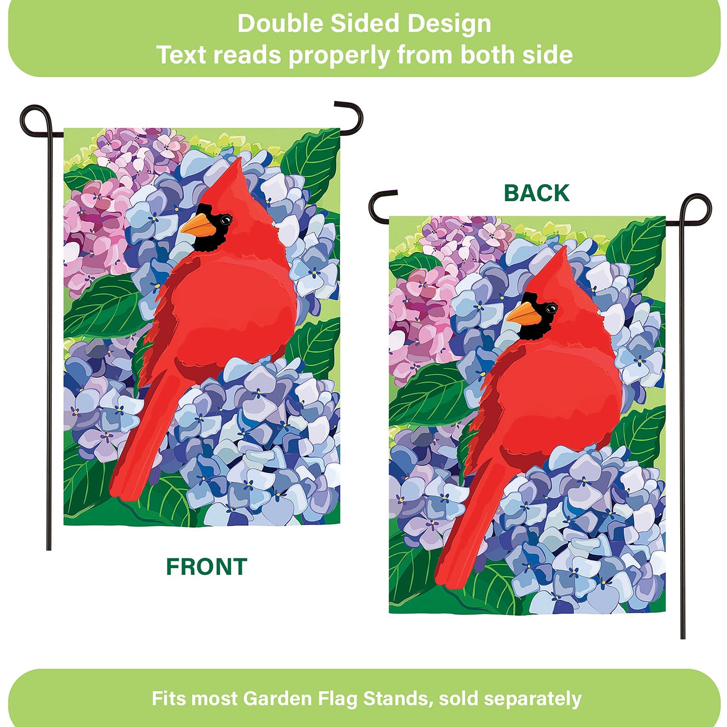 Red Cardinal and Hydrangeas Applique Garden Flag