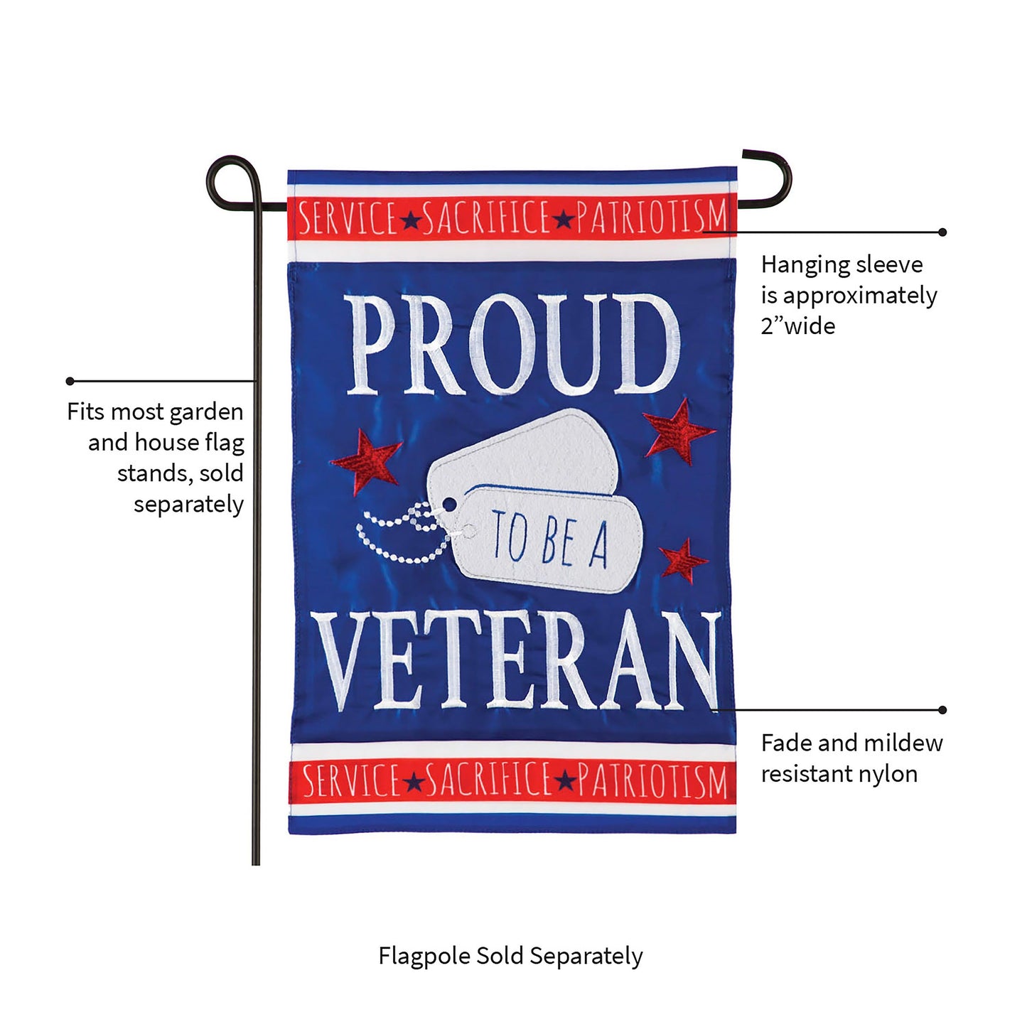 Proud Veteran Garden Applique Flag