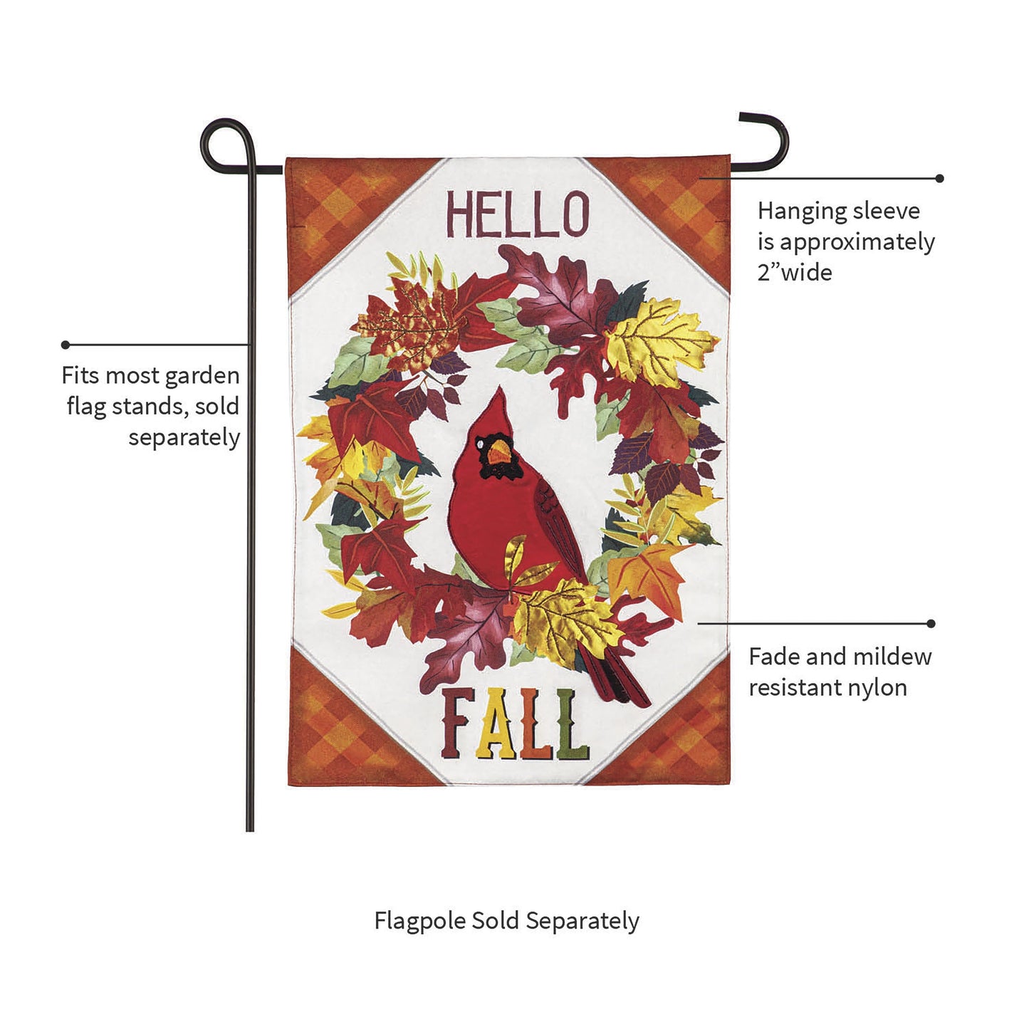 Hello Fall Cardinal Wreath Garden Linen Flag