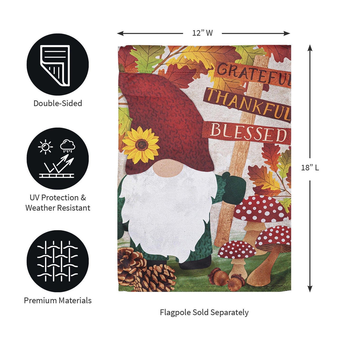 Grateful Fall Gnome Garden Suede Flag