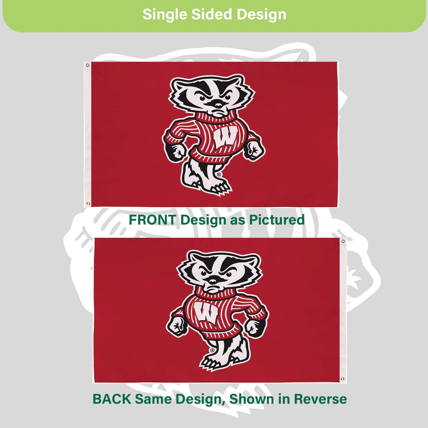 University of Wisconsin-Madison Single Sided Flag w/ 2 Grommets, 3'x5'