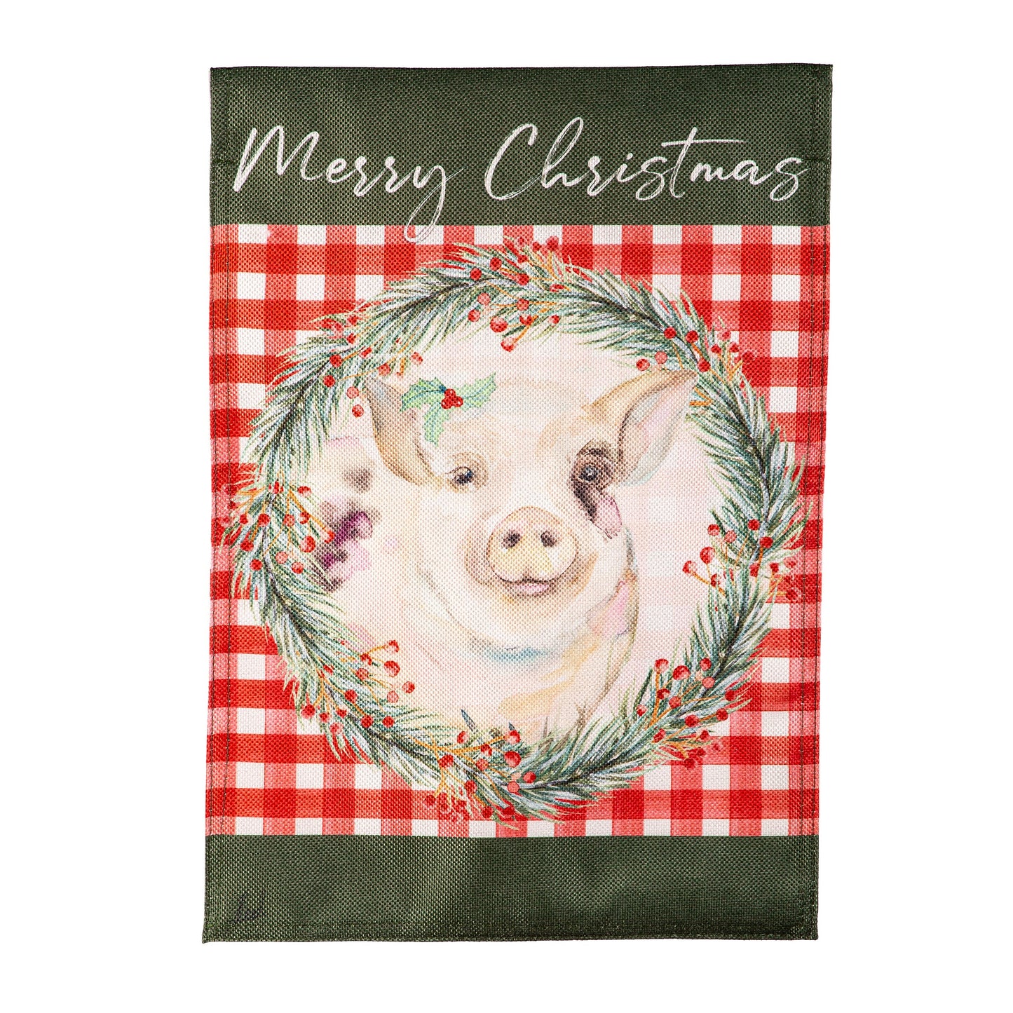 Merry Christmas Pig Burlap Garden Flag