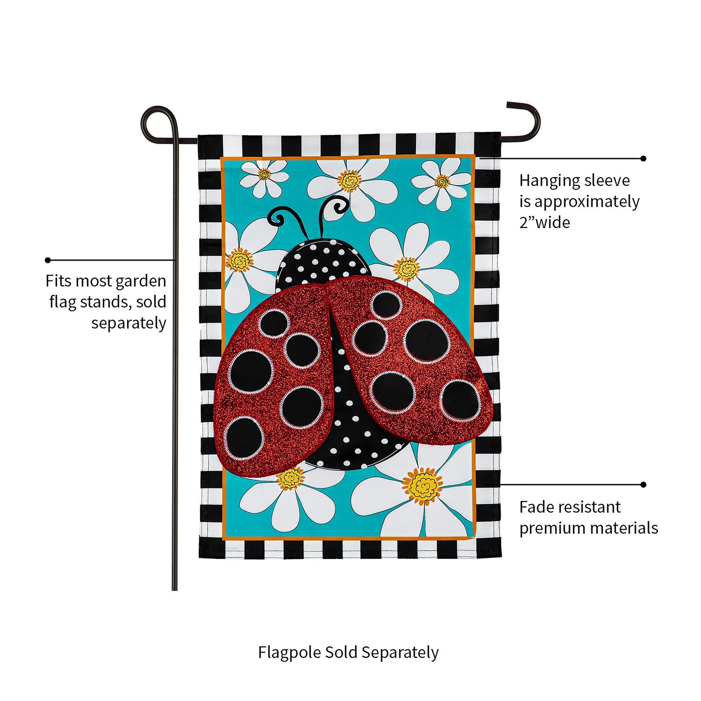 Ladybug with Daisies Garden Applique Flag