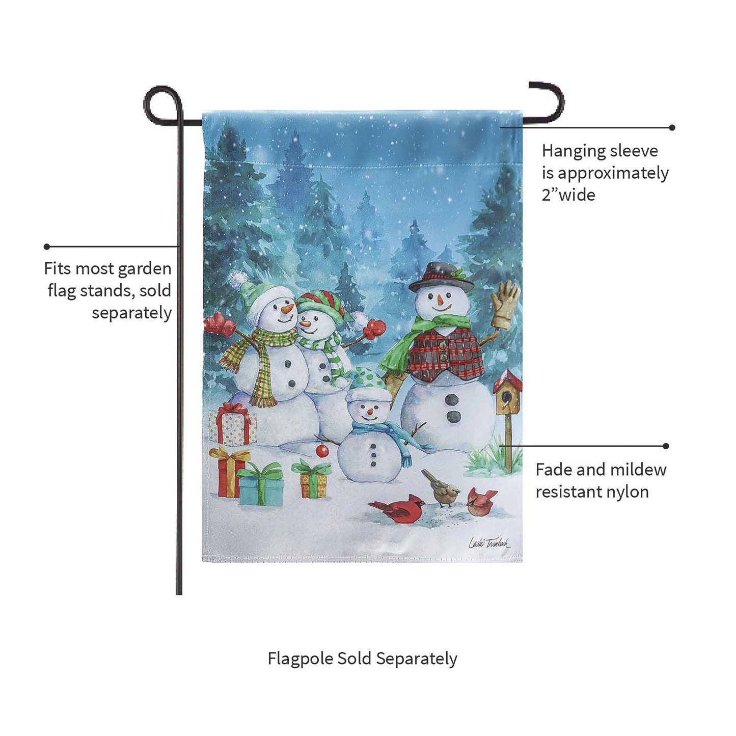 Snowman Family Suede Garden Flag