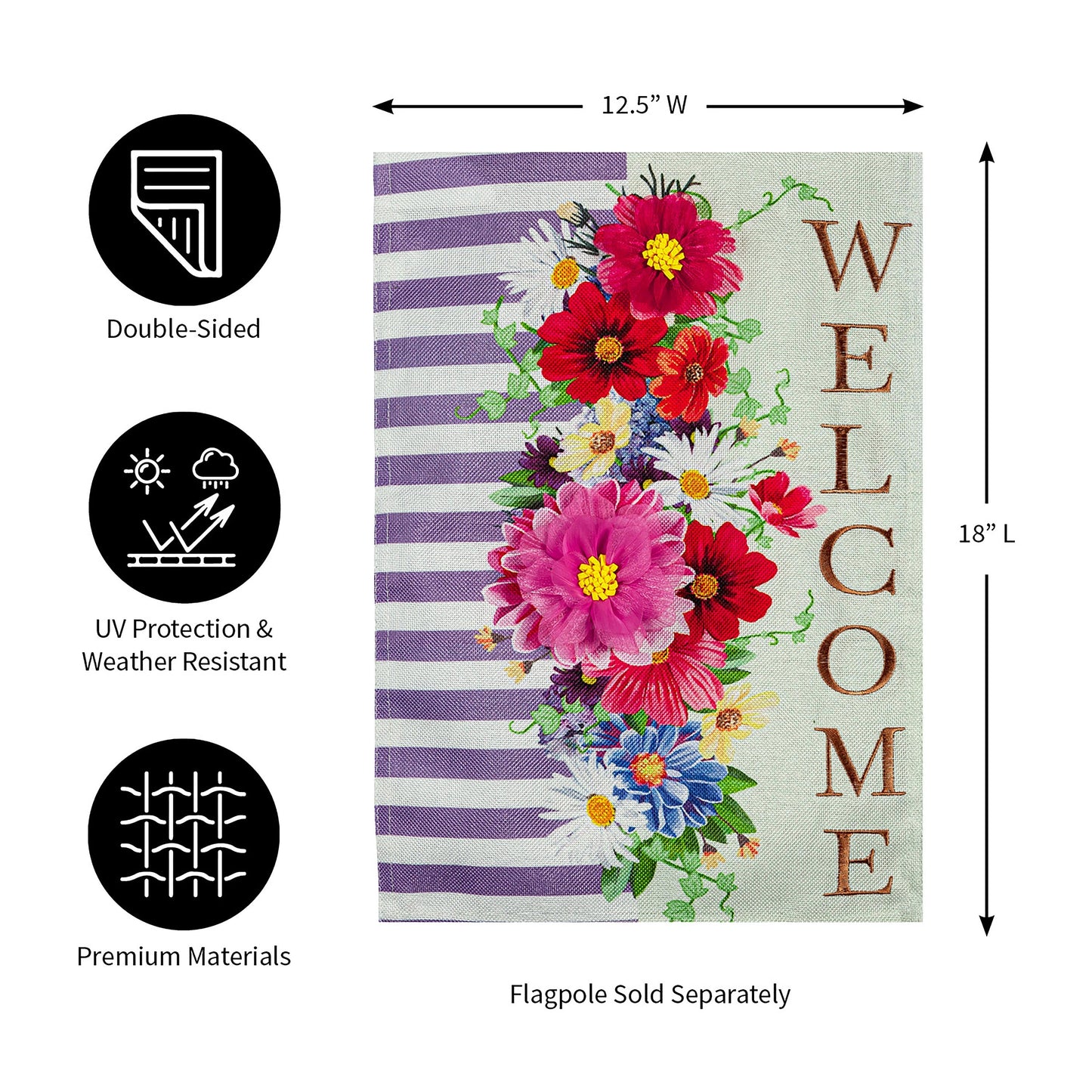 Divided Floral Garden Burlap Flag