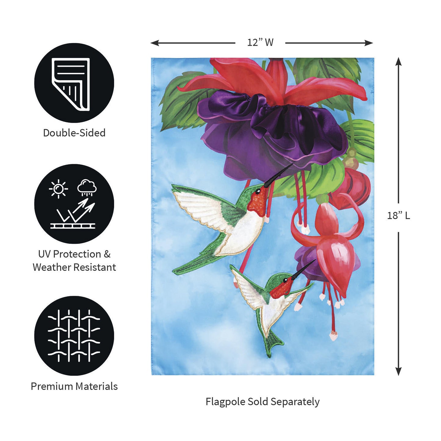 Hummingbirds Applique Garden Flag