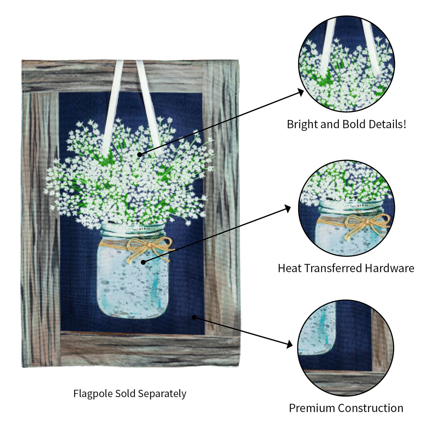 Hanging Mason Jar Garden Linen Flag