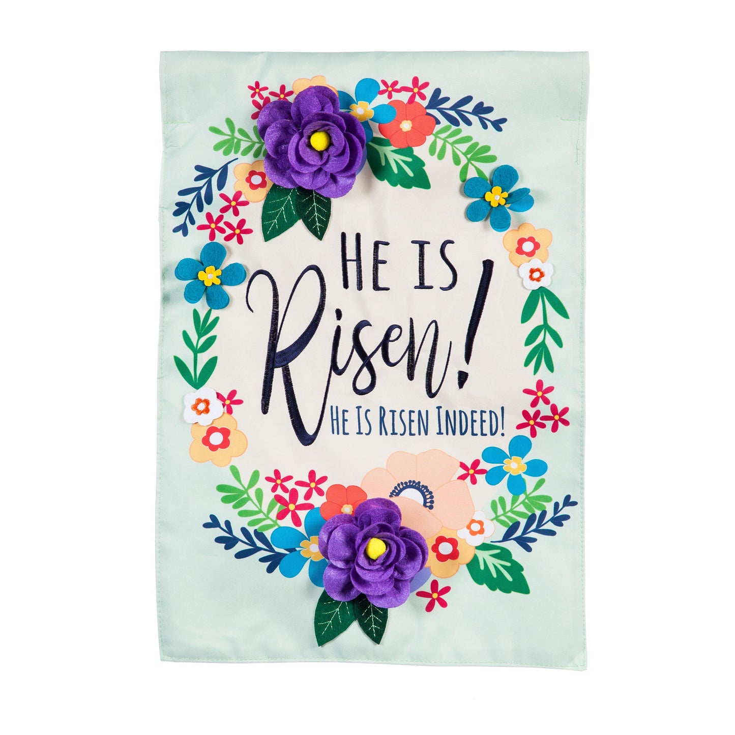 He Is Risen Floral Garden Applique Flag