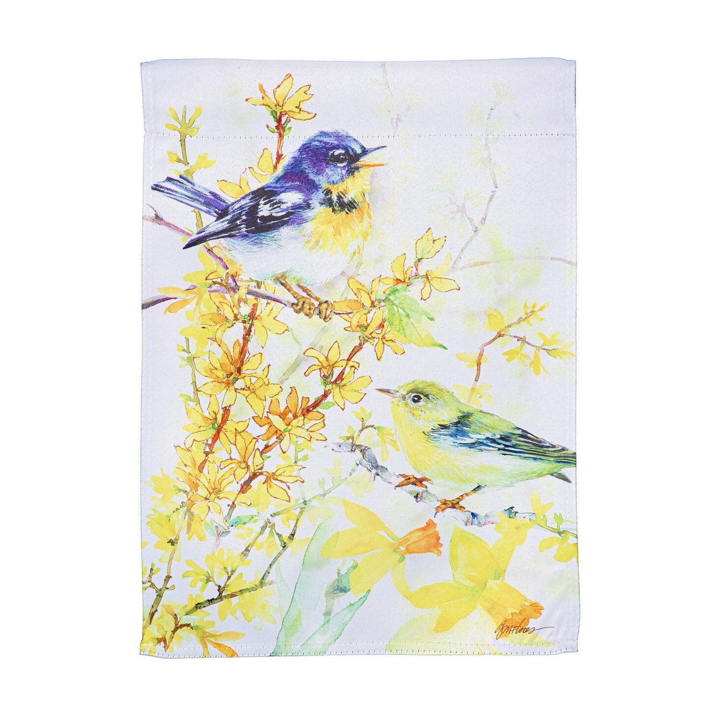 Birds and Forsythia Suede Garden Flag