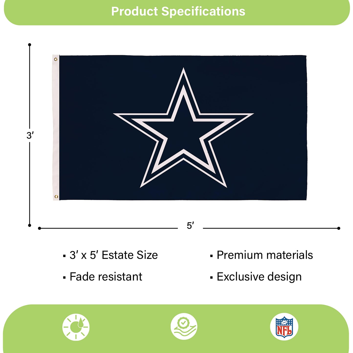 Dallas Cowboys Single Sided Estate Flag with 2 Grommets, 3'x5'