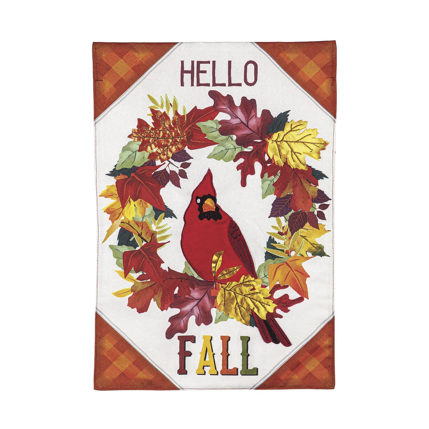 Hello Fall Cardinal Wreath Garden Linen Flag