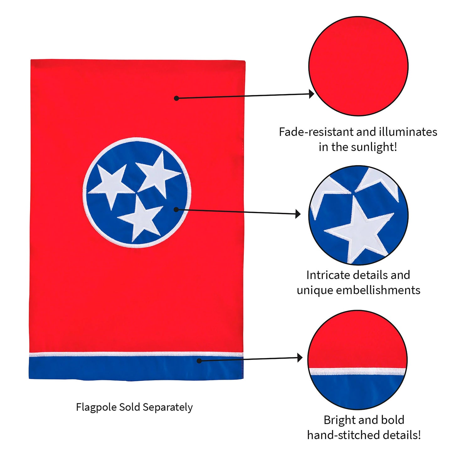Tennessee State Flag Garden Applique Flag