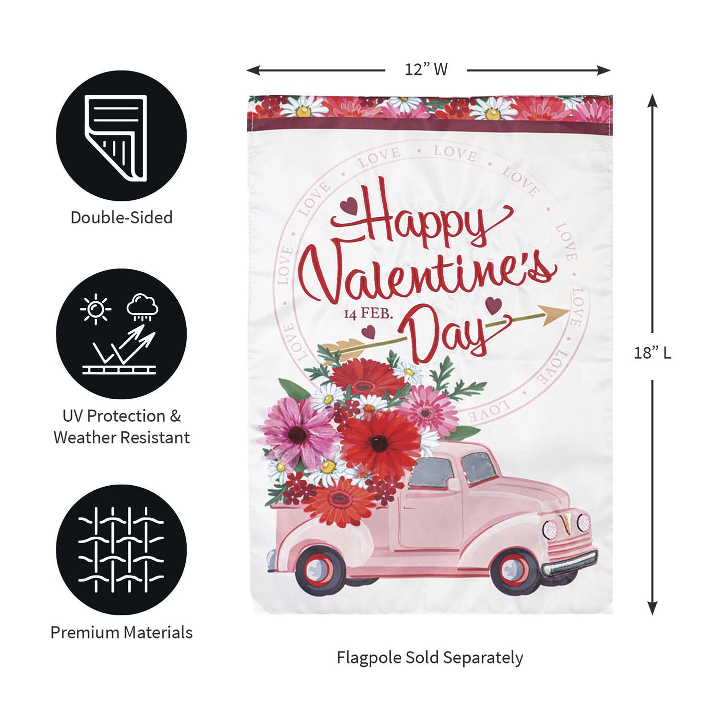 Valentine's Flower Truck Applique Garden Flag