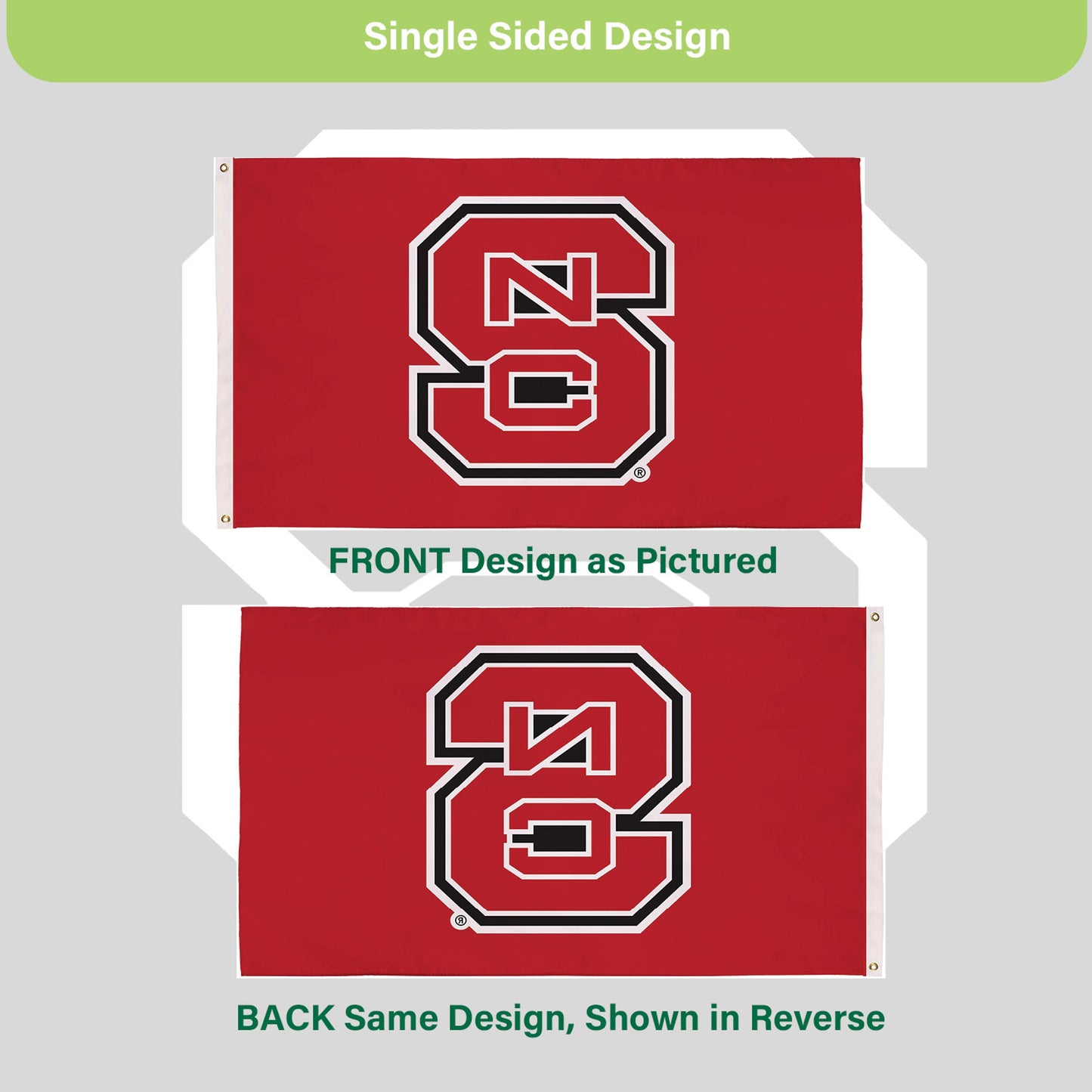 North Carolina State University Single Sided Flag w/ 2 Grommets, 3'x5'