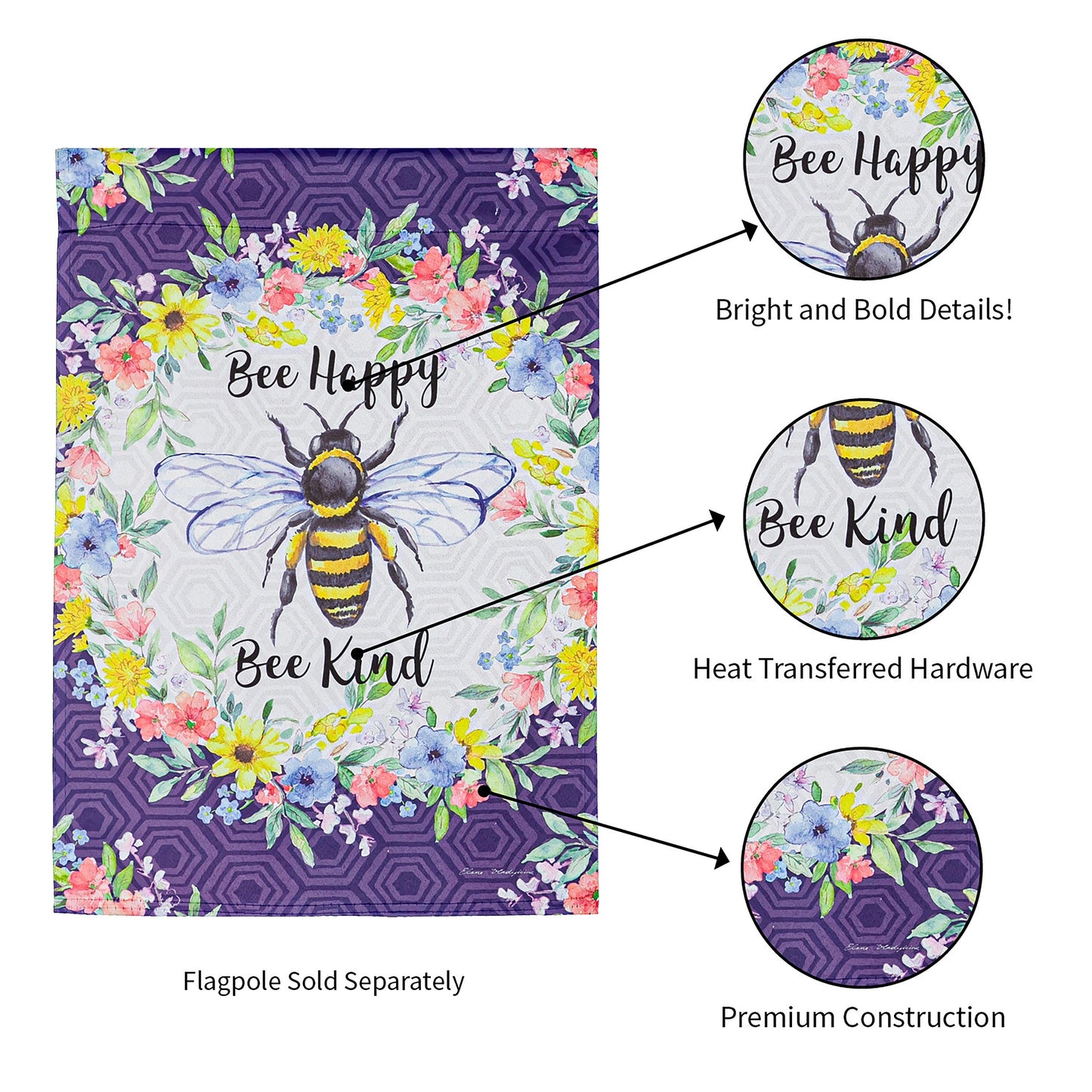 Bee Happy Bee Kind Garden Suede Flag