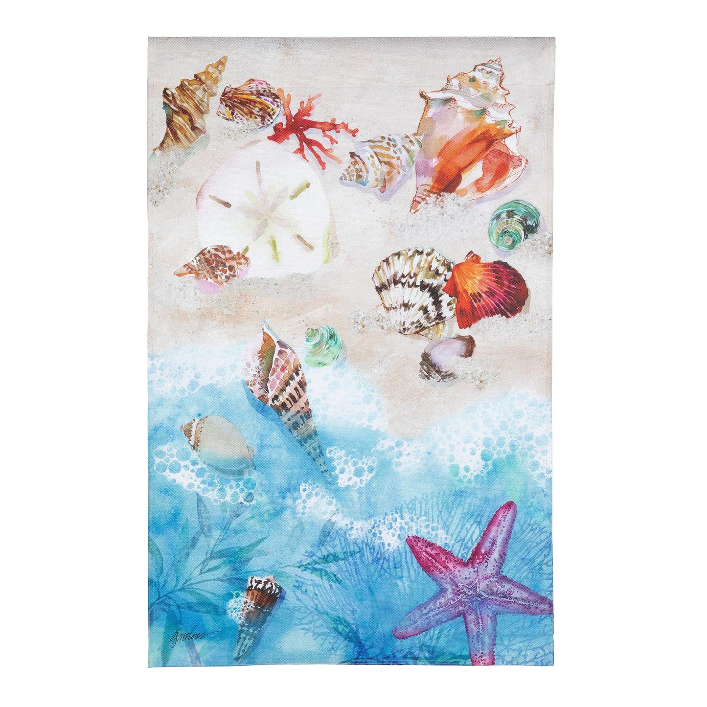 Seashells By The Shore Burlap House Flag