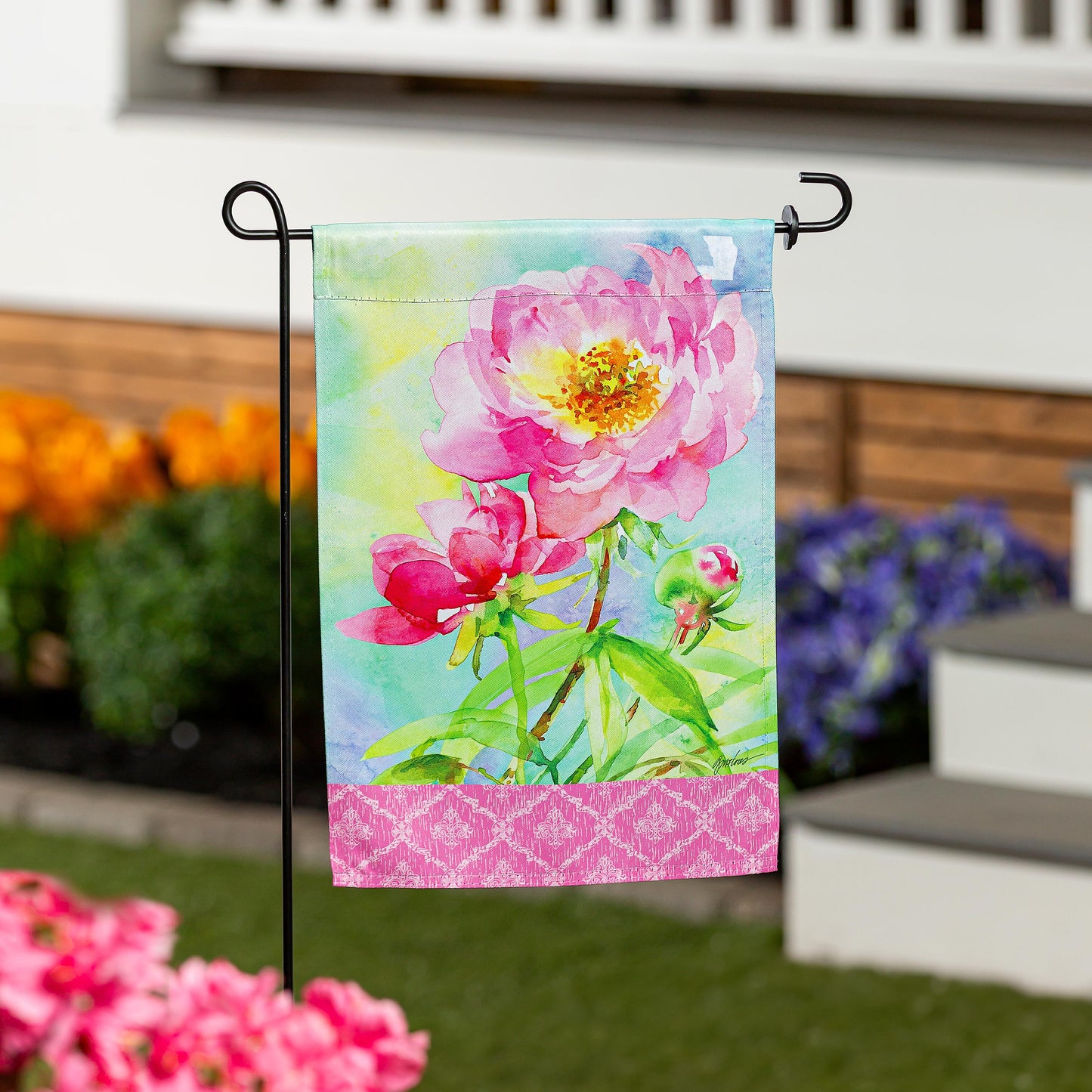 Big Pink Peony Suede Garden Flag
