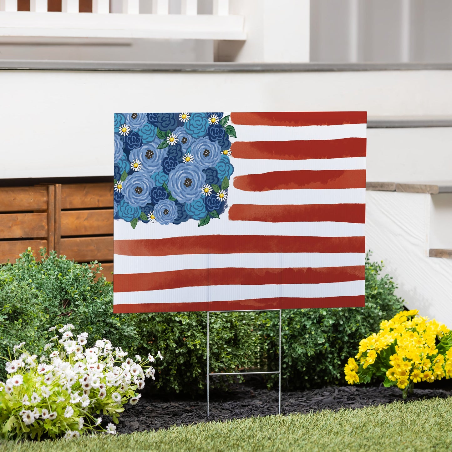 American Classic Blooming Americana Yard Sign, Flag, 24"x18"