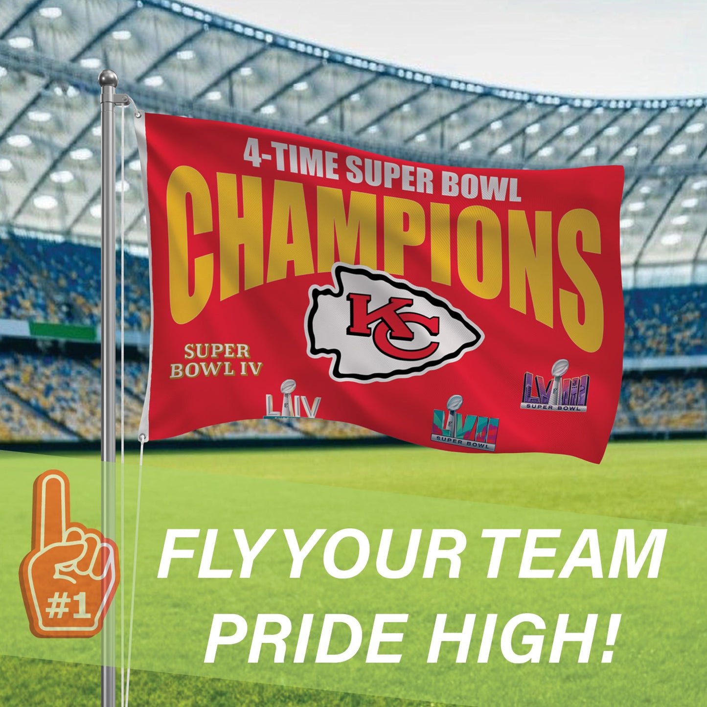 Kansas City Chiefs Multi-Win Superbowl Champions Football 3x5 Flag