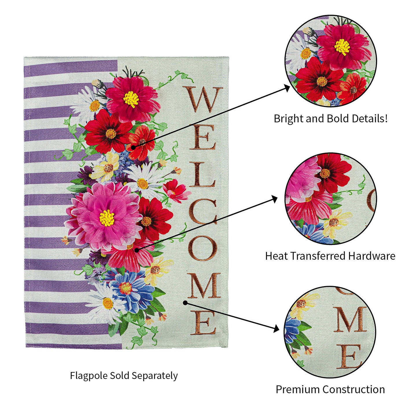 Divided Floral Garden Burlap Flag