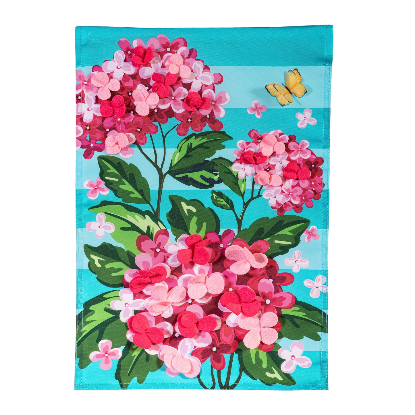 Pink Hydrangeas Applique Garden Flag