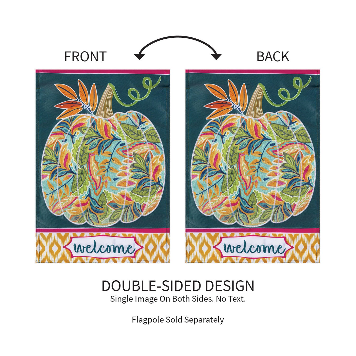 Patterned Jacobean Floral Pumpkin Applique Garden Flag