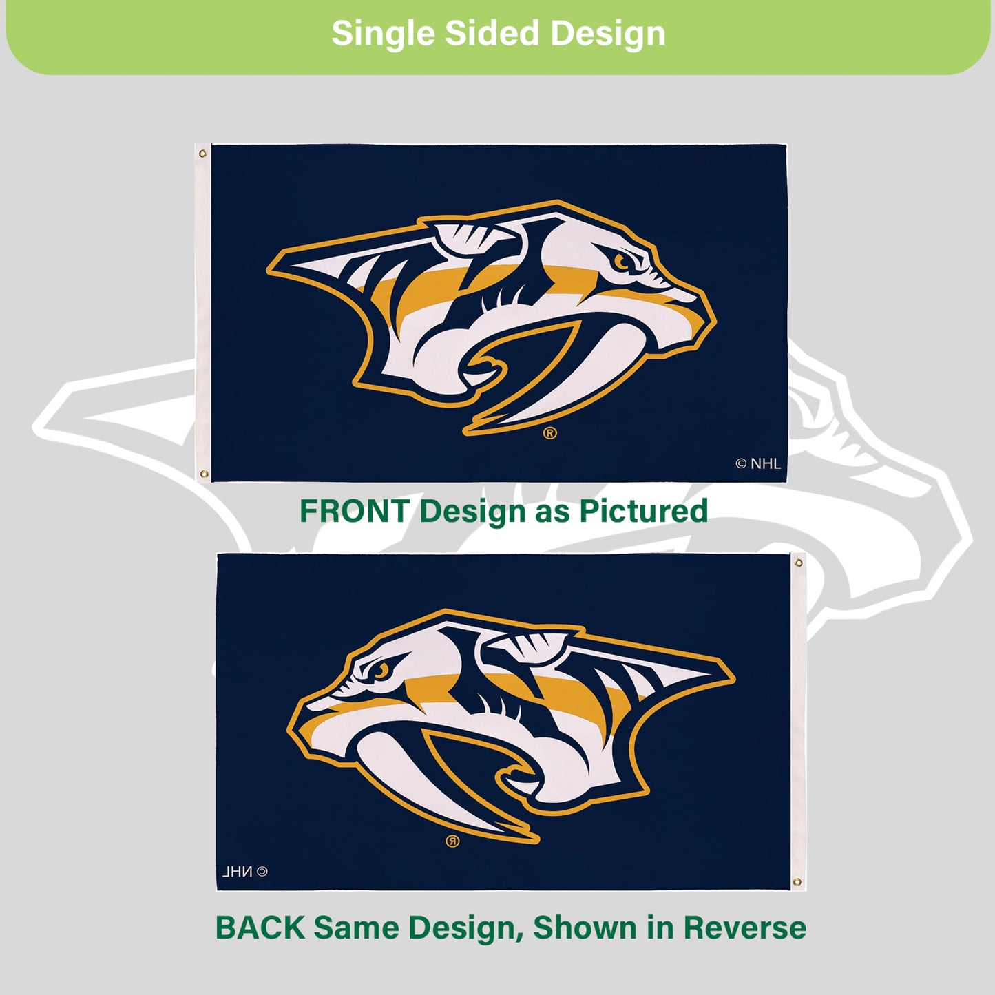 3'x5' Single Sided Flag w/ 2 Grommets, Nashville Predators