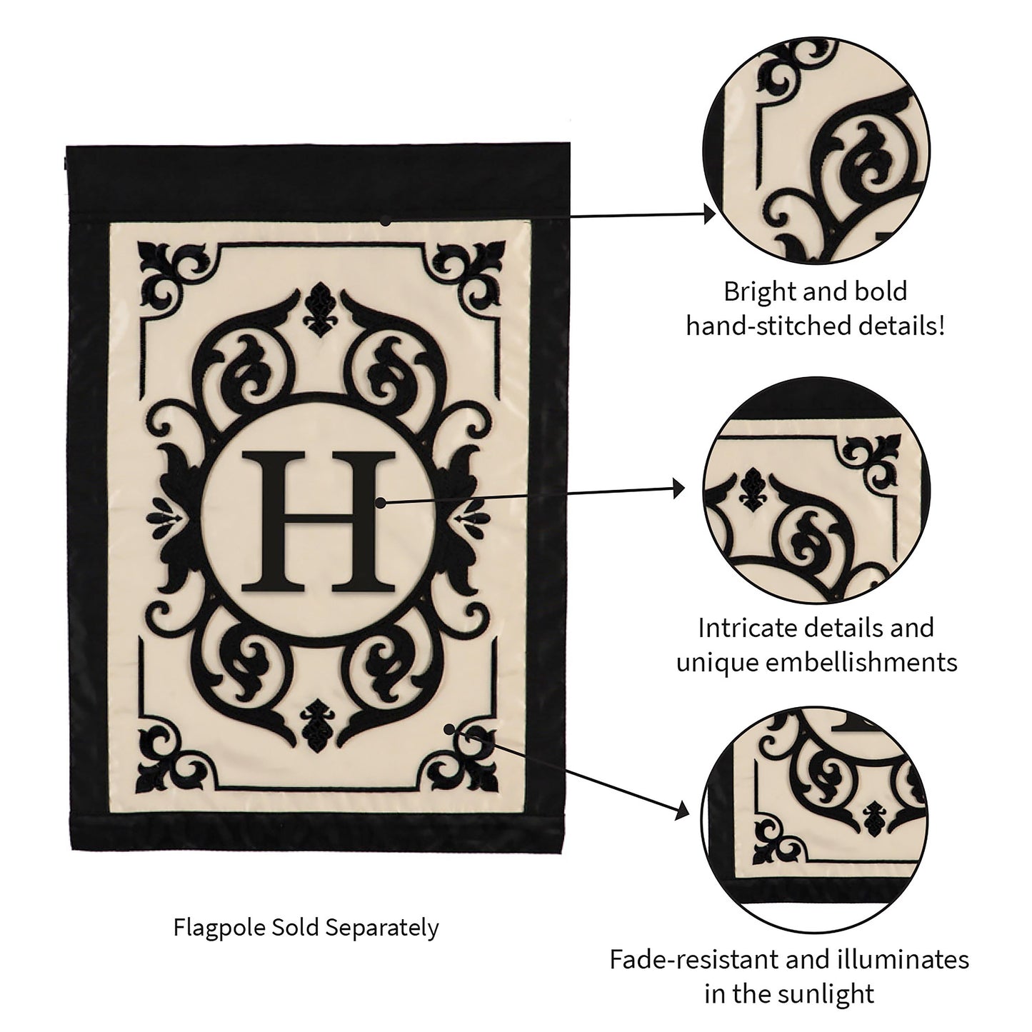 Cambridge Monogram Garden Applique Flag, Letter H