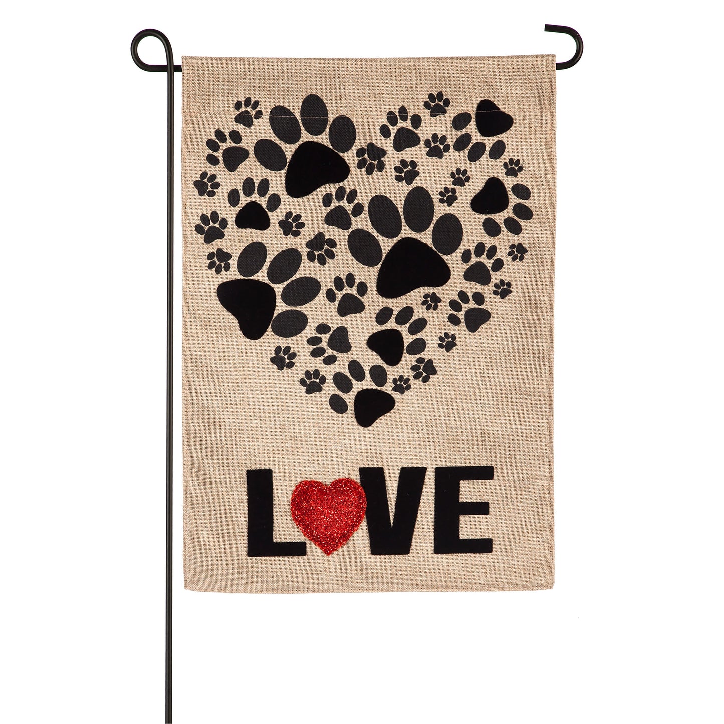 Paw Prints Heart Garden Burlap Flag