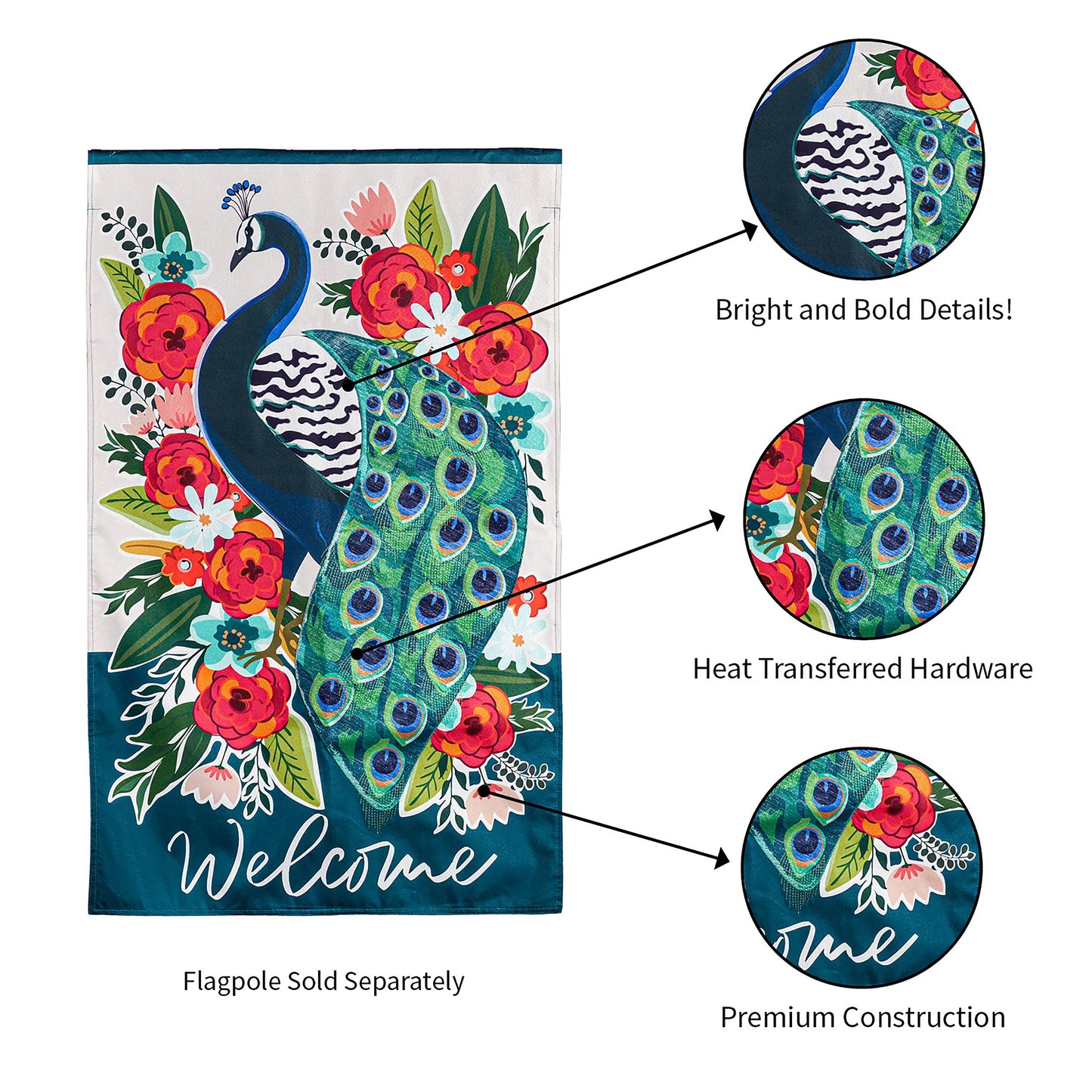 Floral Peacock Garden Linen Flag