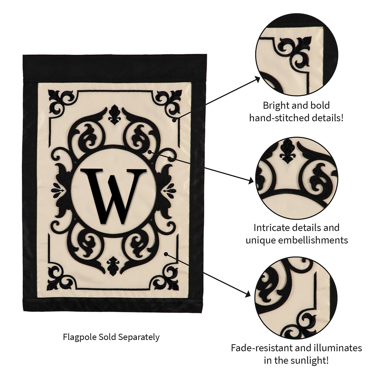 Cambridge Monogram Garden Applique Flag, Letter W