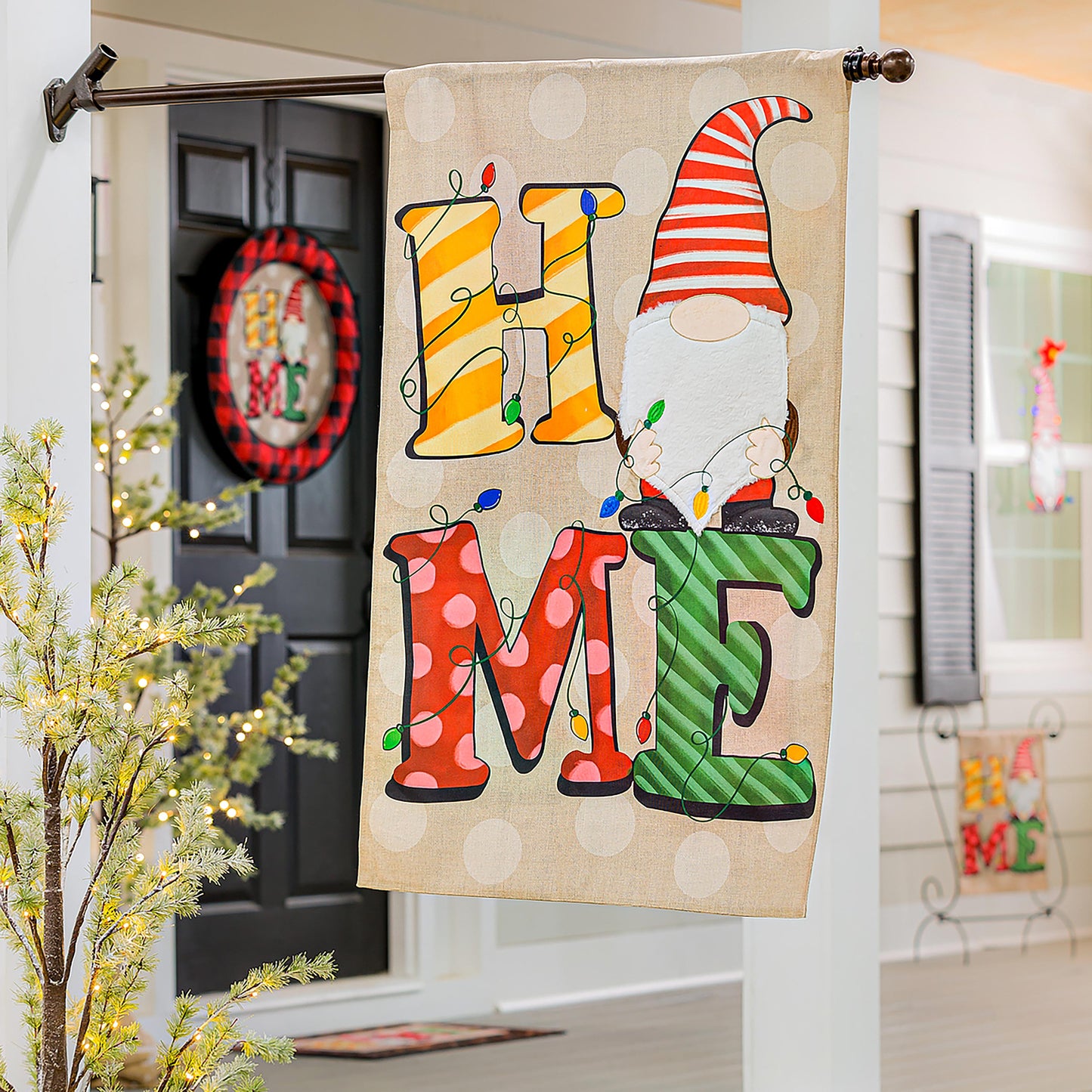Home Gnome House Burlap Flag