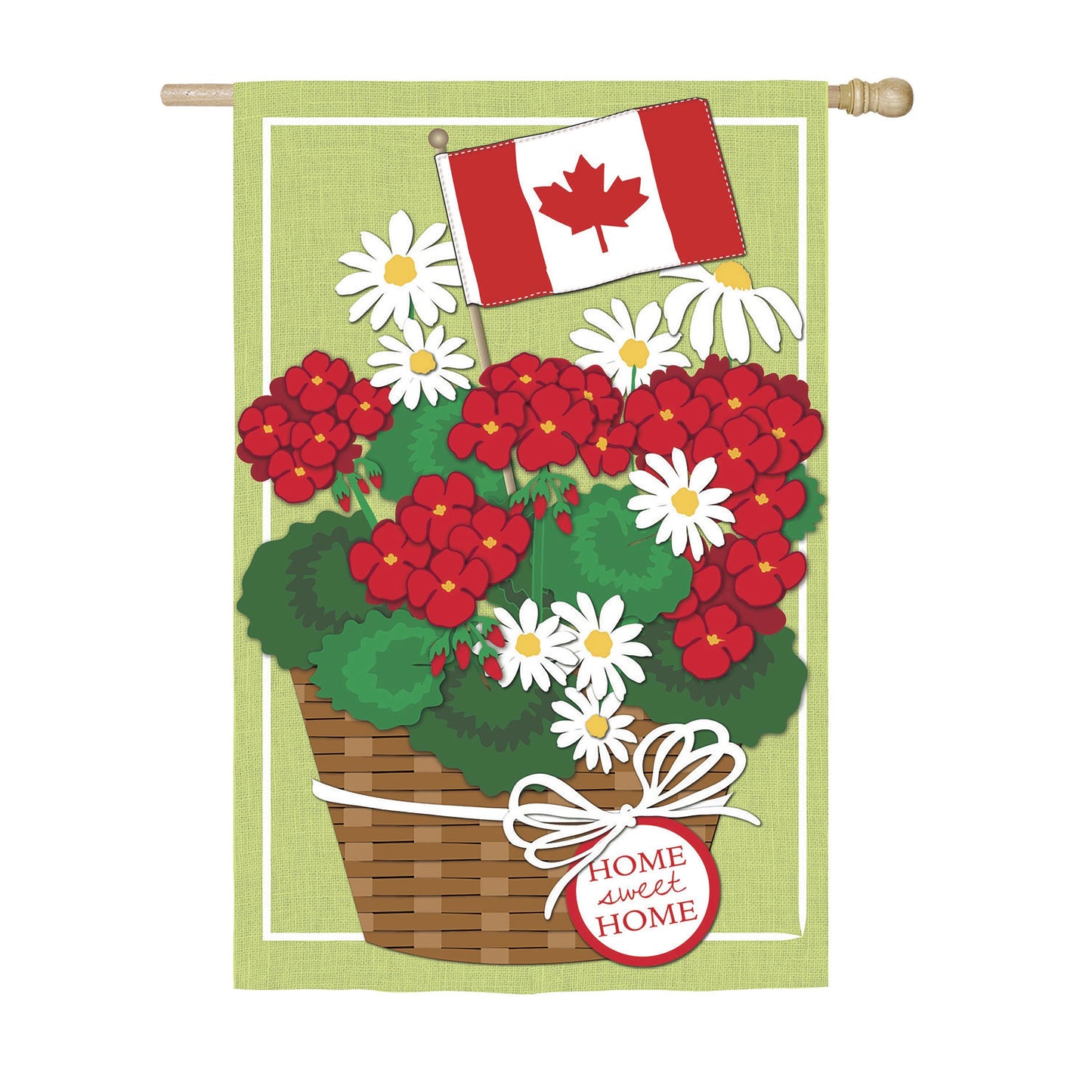 Canadian Patriotic Basket of Flowers House Linen Flag