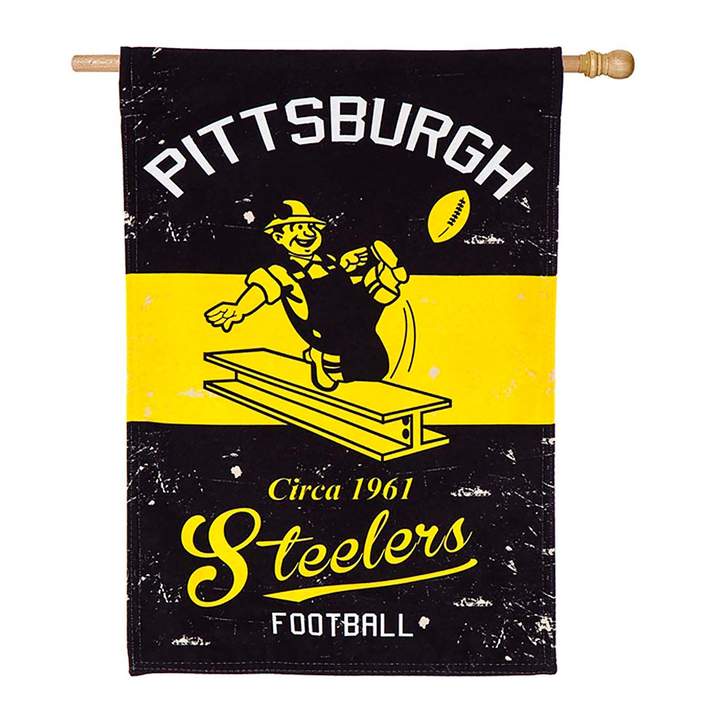 Double-Sided Vintage Graphic NFL Team Pride Linen House Flag, Pittsburgh Steelers