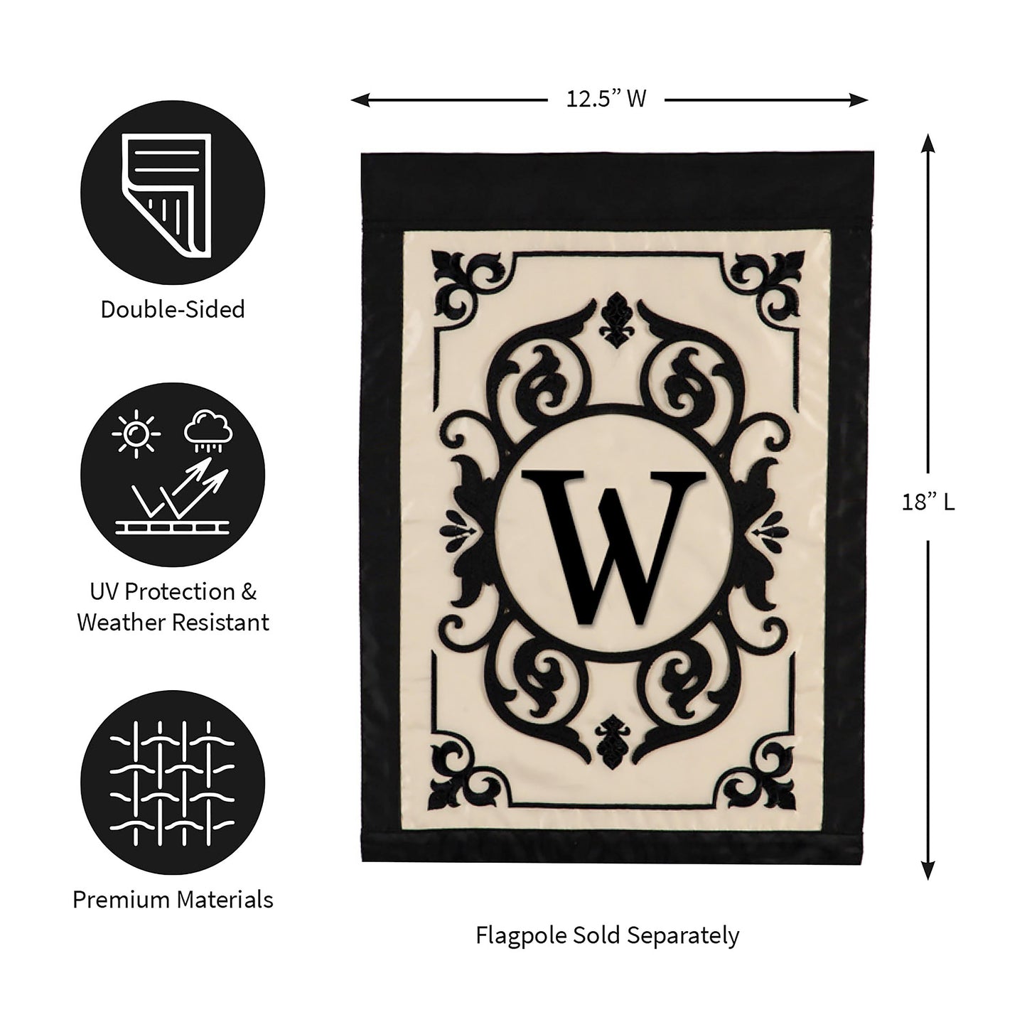 Cambridge Monogram Garden Applique Flag, Letter W
