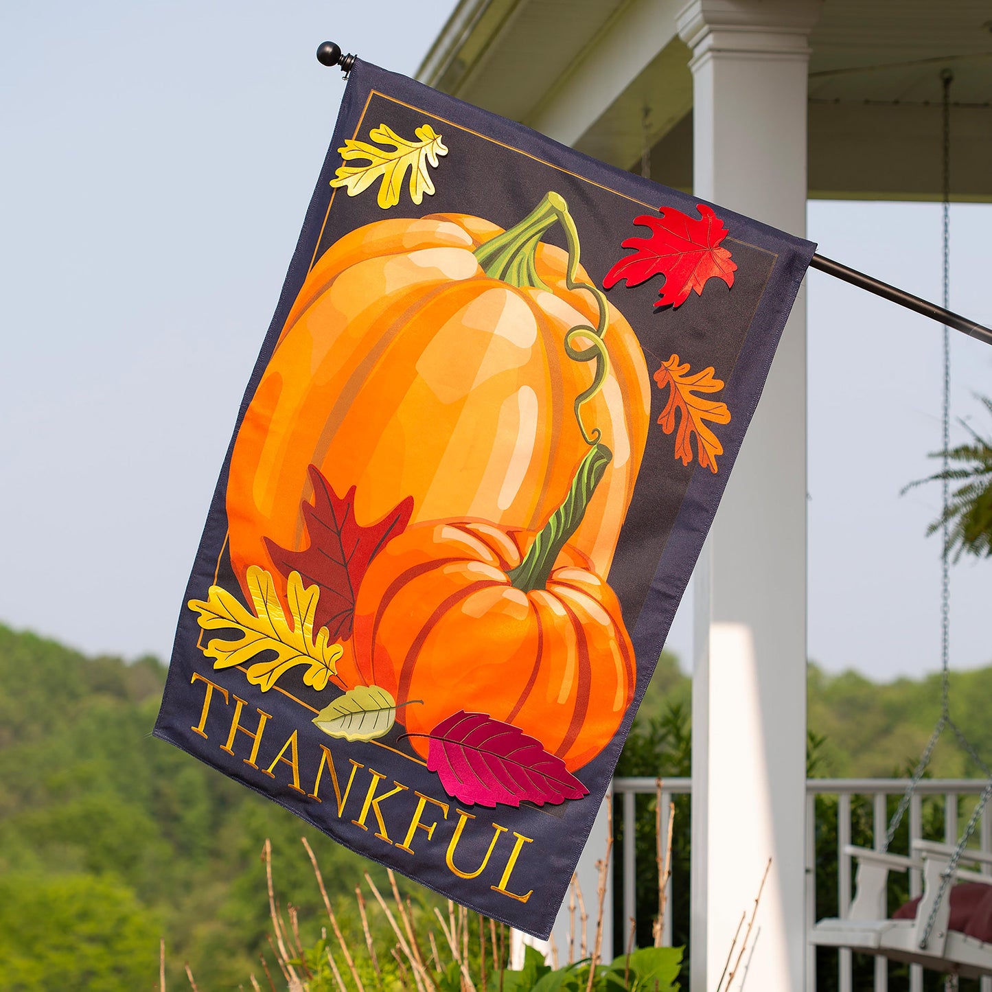 Autumn Pumpkins Estate Size Embellished Burlap Flag