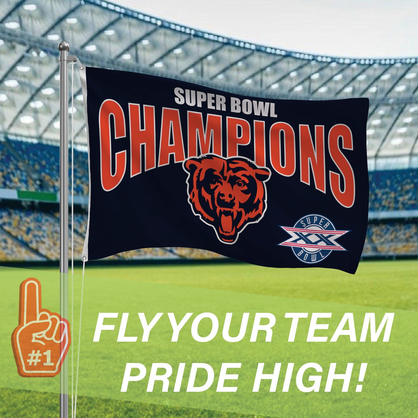 Chicago Bears Superbowl XX Champions Football 3x5 Flag