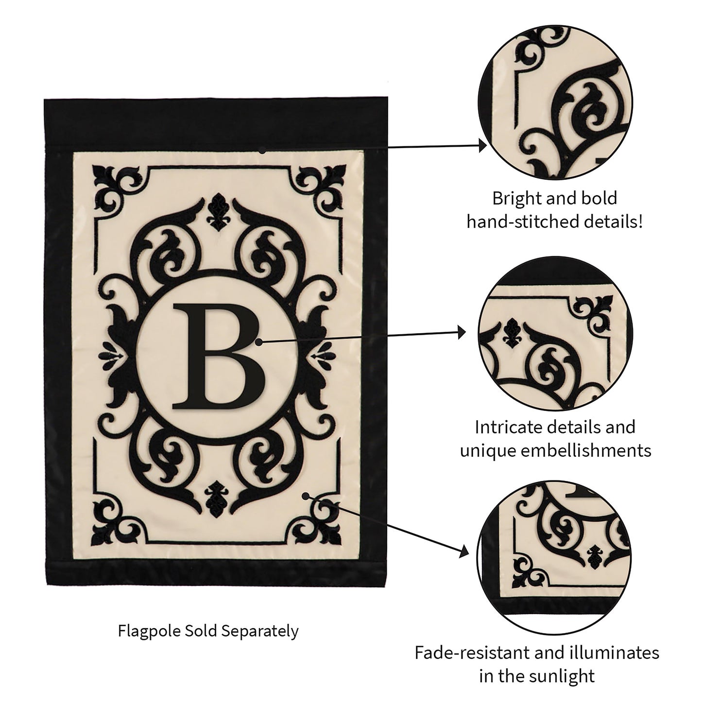 Cambridge Monogram Garden Applique Flag, Letter B
